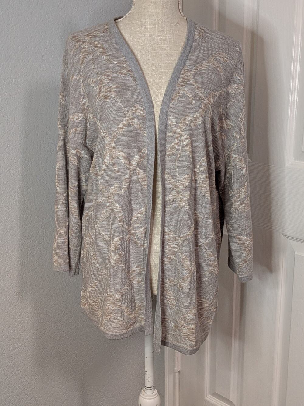 J.Jill Pure Jill Cardigan Sweater Women Medium Gray Cotton Blend 3/4 Sleeve Open